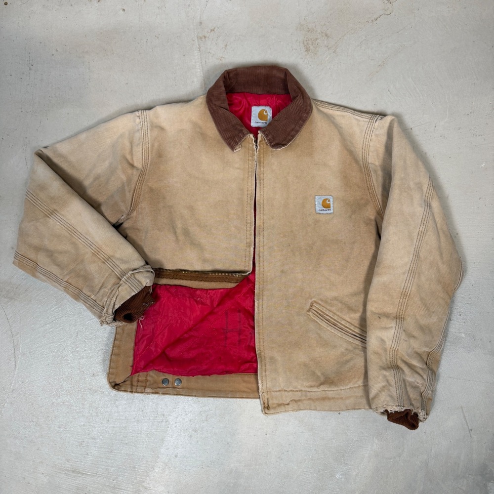 Vintage 90s womens S Faded Carhartt Detroit Jacket Tan Duck Canvas Quilted crop
